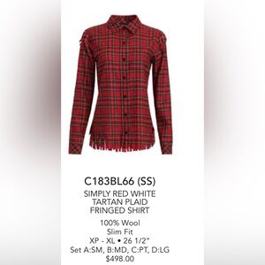Worth Collection  Woven Tartan Plaid Fringed Shirt Size XS